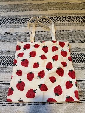 Strawberry Print Canvas Tote Bag